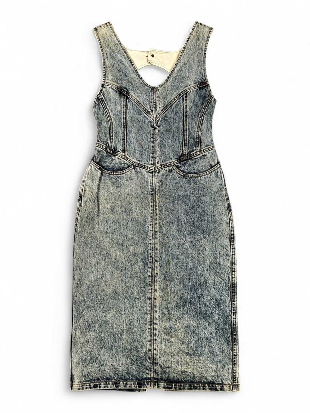 Marcel Dachet Vintage Backless Denim Midi Dress Light Wash Blue Womens Size 6